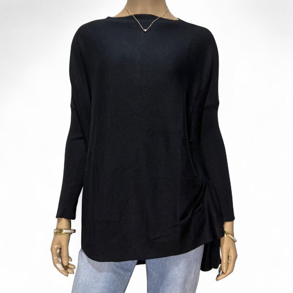 BLVD Black Oversized Boat Neck Knit Tunic Sweater Women’s S/M Quiet Luxury